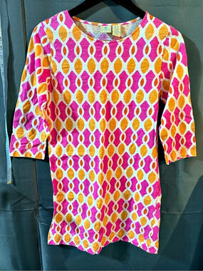 Caribbean Joe Geometric Tunic in Pink & Orange Size Medium dress